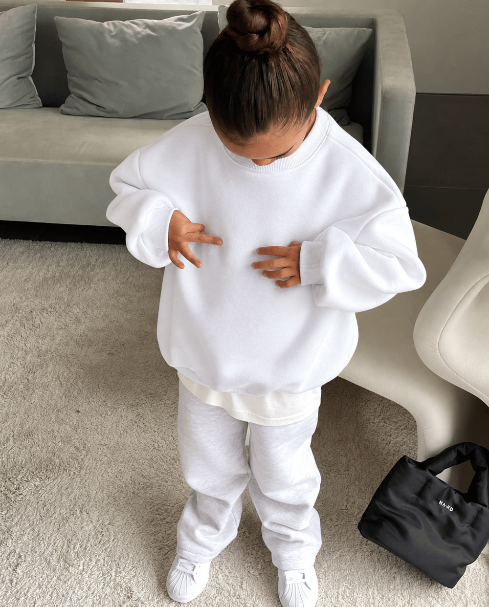 Beyaz oversize basic sweatshirt 