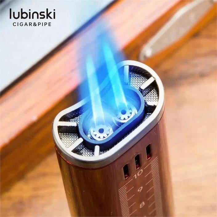 Lubinski Cigar Slim Cetvelli Ve Sehpalı Çift Torch Puro Çakmağı Mavi