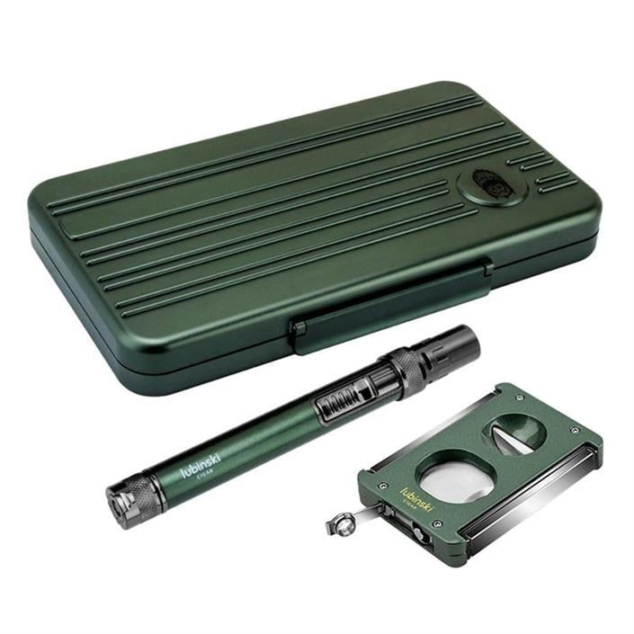 Lubinski Special Edt. Aluminyum Slim Puro Taşıma Çantası Yeşil Çakmak+V-Cut Kesici/Delici Set