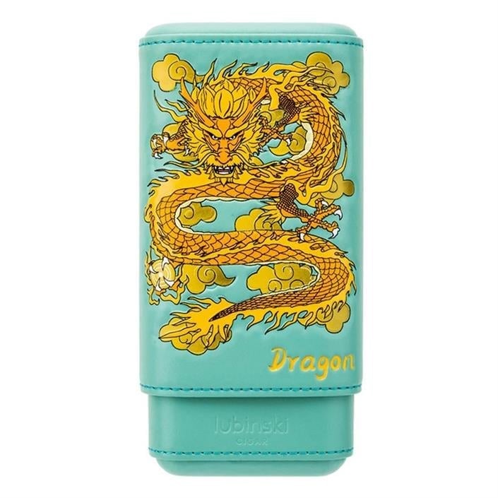 Lubinski Special Edt. Elegant Dragon Gerçek Deri Üçlü Sedirli Puro Kılıfı - Turkuaz(52 Ring)