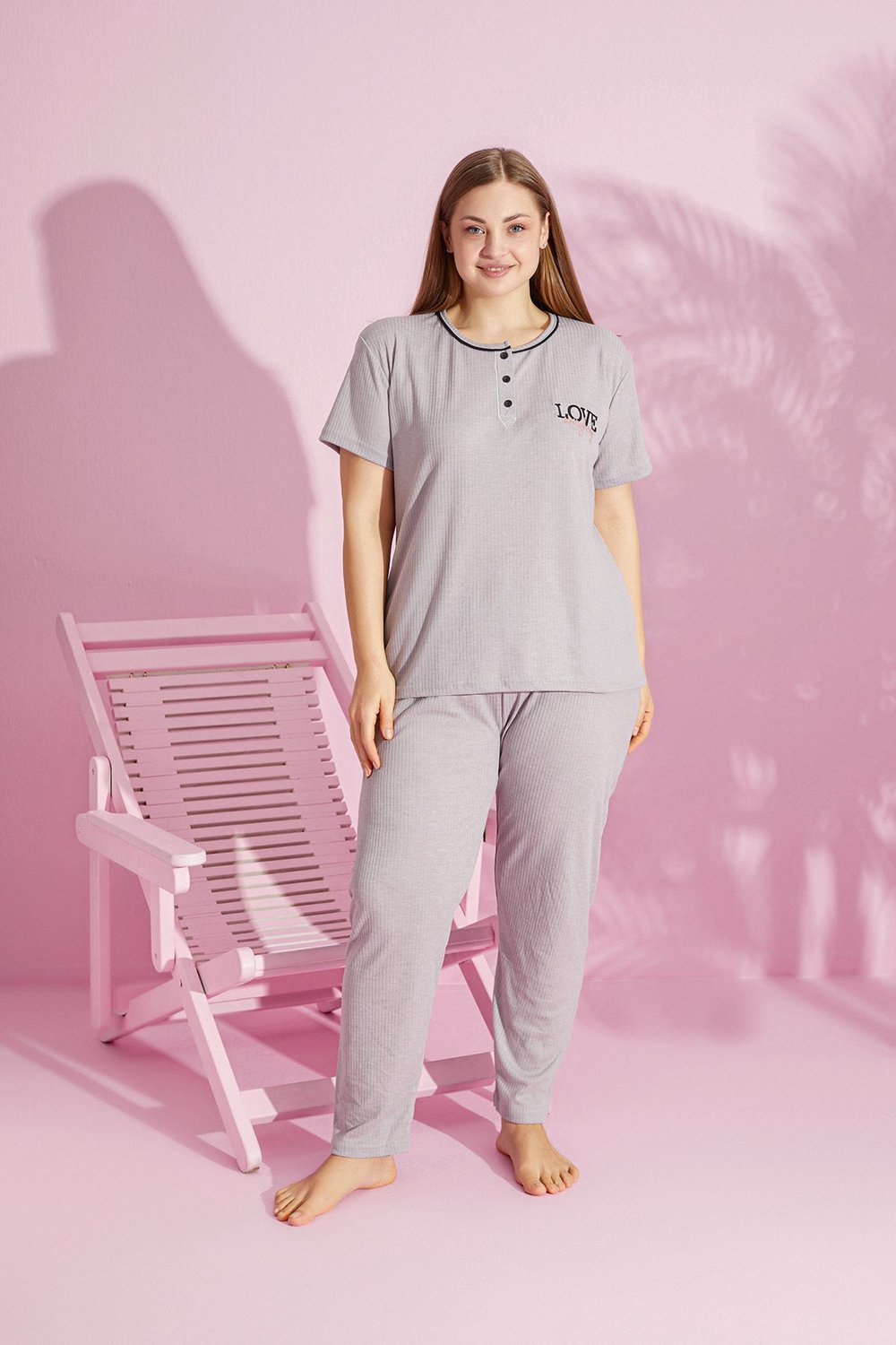Büyük Beden FİTİLLİ KISA KOL Pijama Takımı