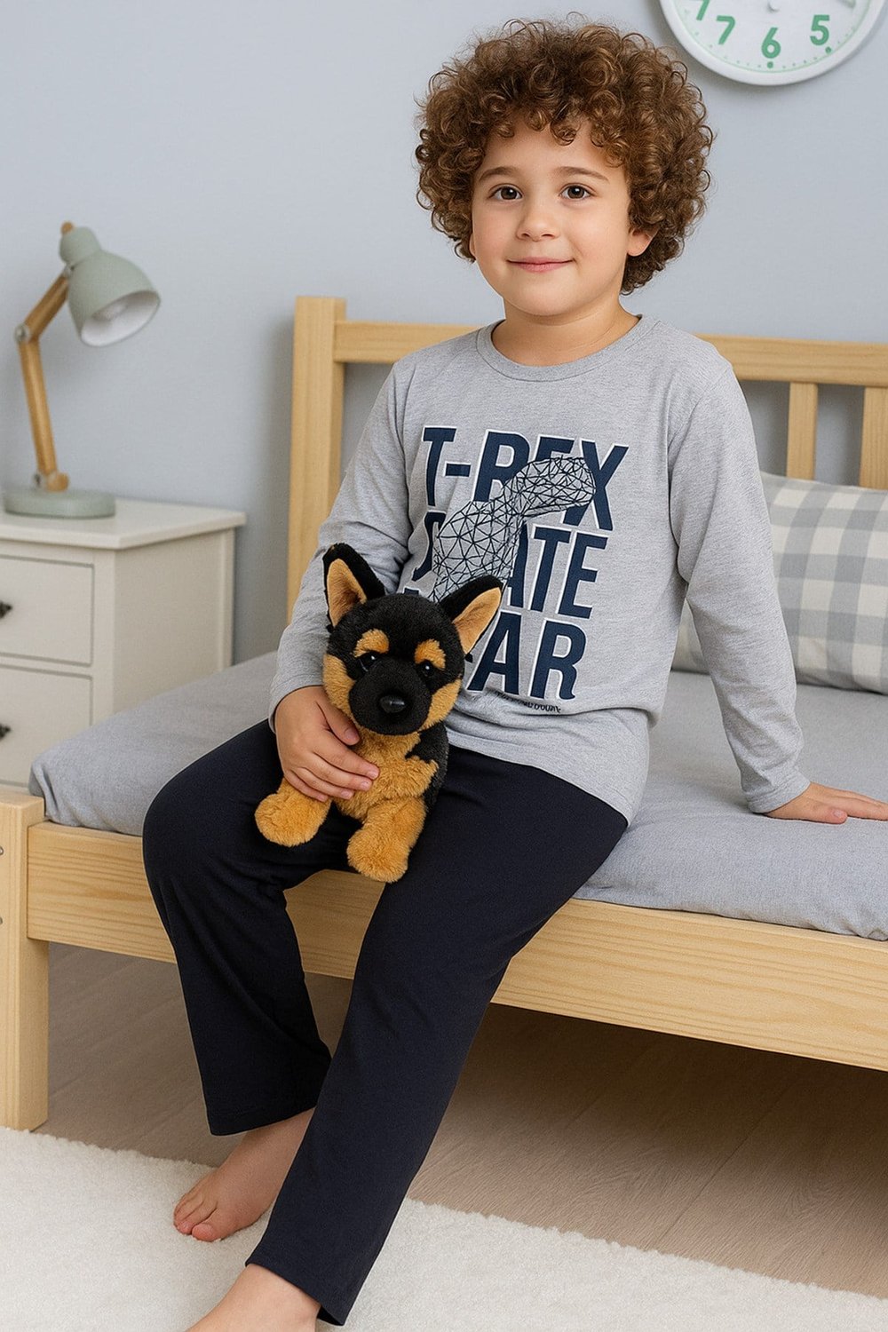 Erkek Çocuk Pijama Takımı Baskılı Uzun Kollu Üst Uzun Alt