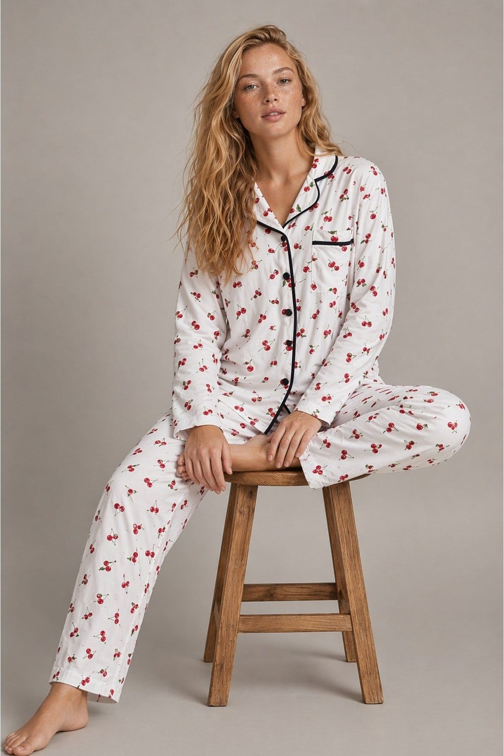 Kadın Viskon Düğmeli Pijama Takımı