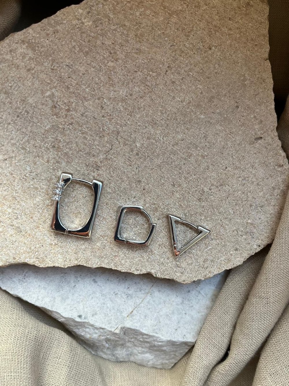 YSX Jewelry Gümüş Renkli Geometrik Üçlü Küpe Seti