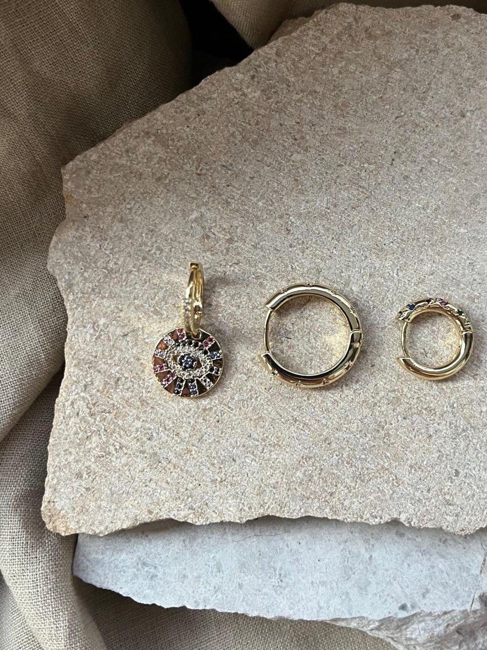 YSX Jewelry Renkli Taşlı Üçlü Küpe Seti