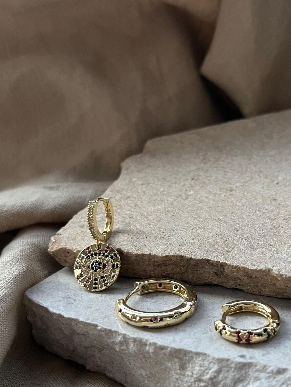 YSX Jewelry Renkli Taşlı Üçlü Küpe Seti