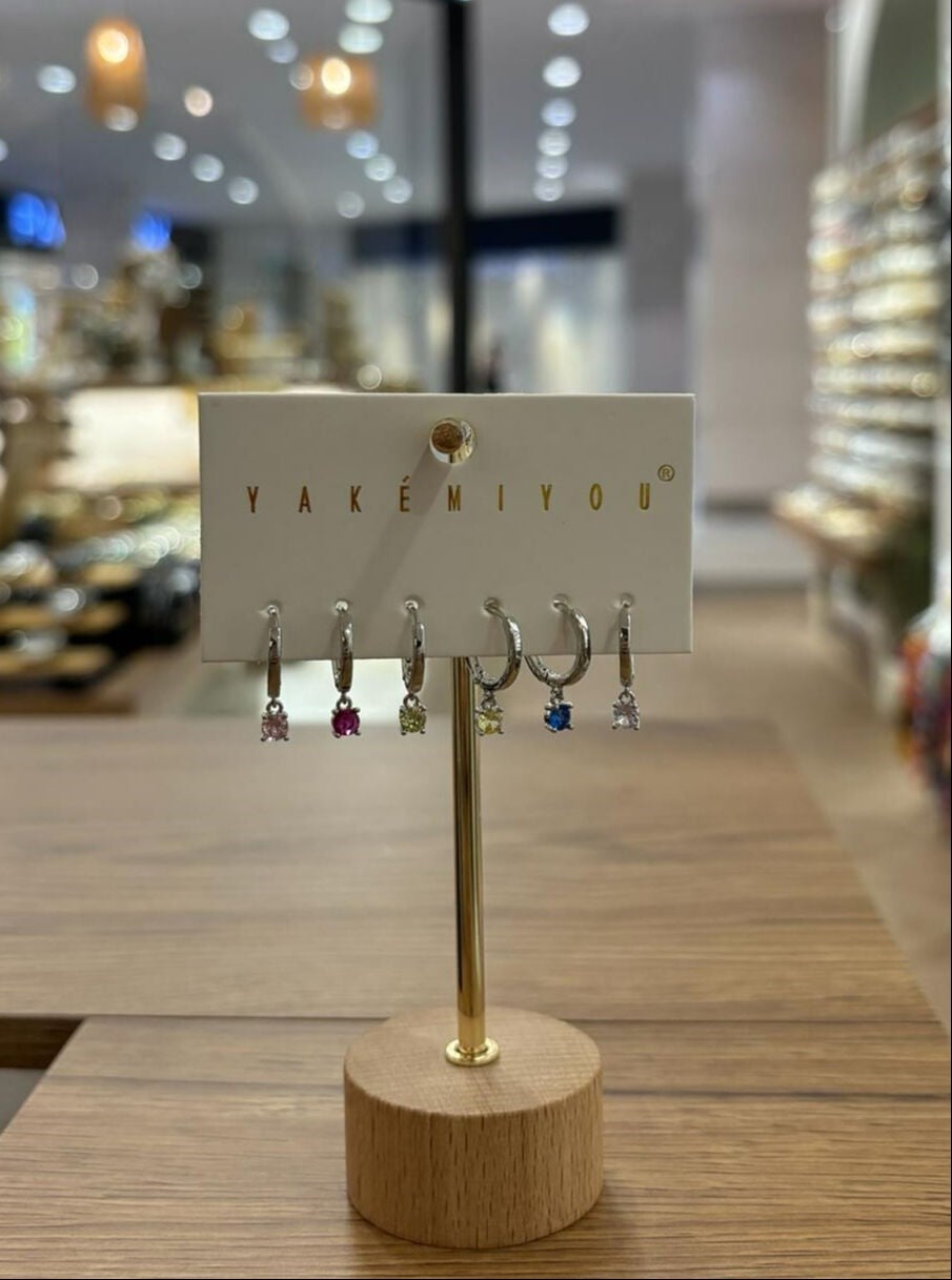 Yakemiyou Silver Minimal Renkli Altılı Küpe