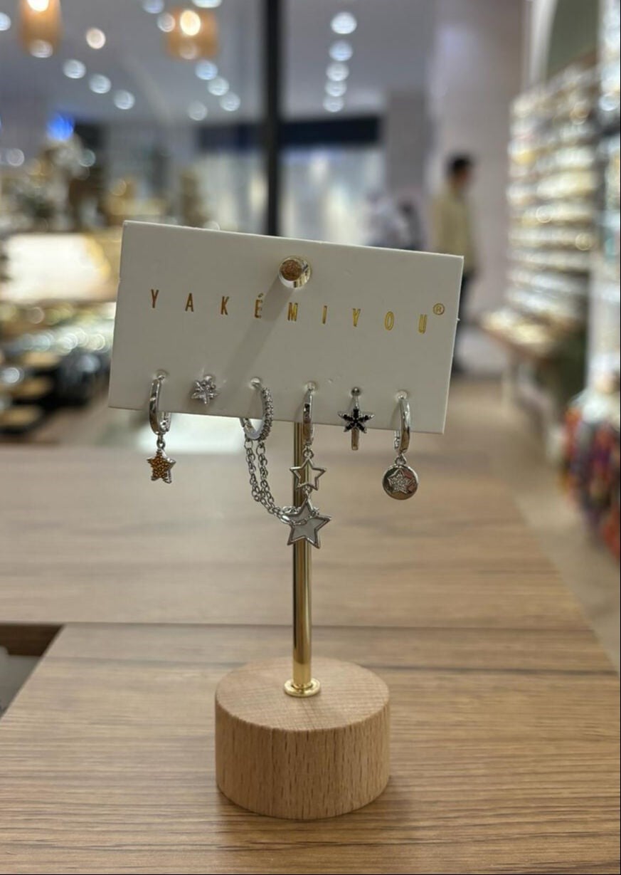 Yakemiyou Silver Renkli Yıldızlar Altılı Küpe