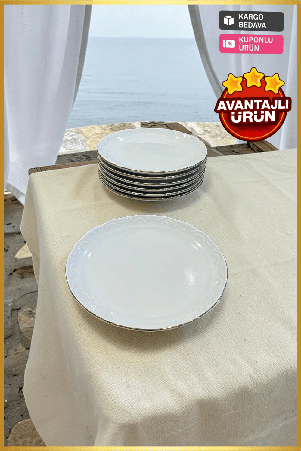 Porland Porselen Altın Yaldız 19 cm Pasta Tabağı 6 Adet
