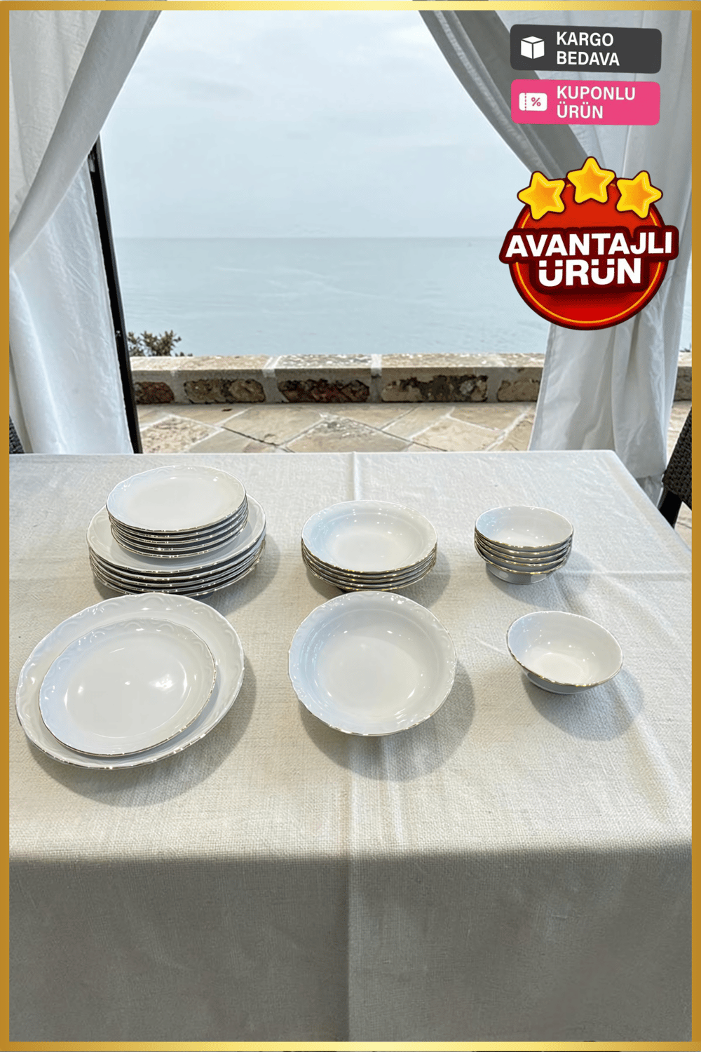 Porland Porselen Altın Yaldız 24 Parça  6 Kişilik Yemek Takımı