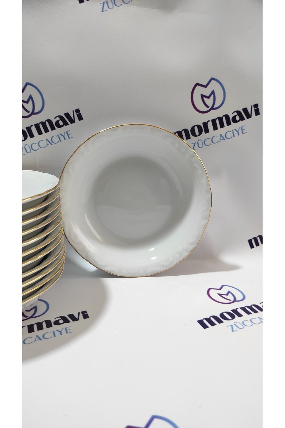 Porselen Çukur Yemek Tabak 12'li Altın Yaldızlı 19 Cm