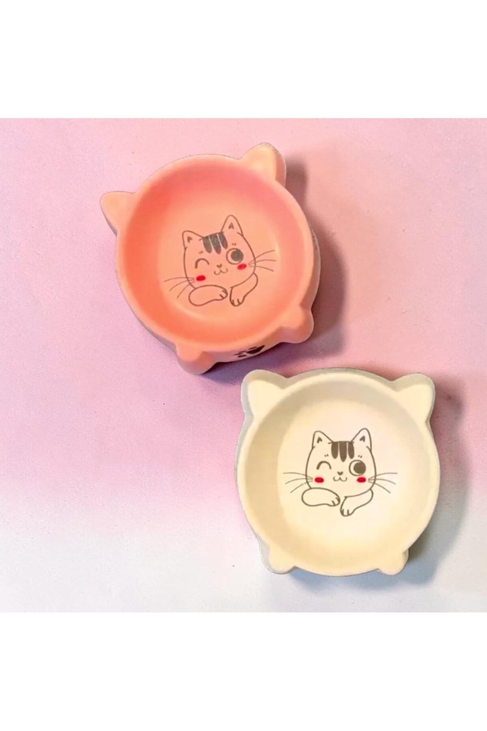 Porselen Mama Kabı 2'li Desen:2 Pembe-Beyaz