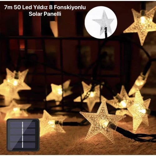 7m 50 Led Yıldız 8 Fonksiyonlu Solar Panelli-Gün Işığı