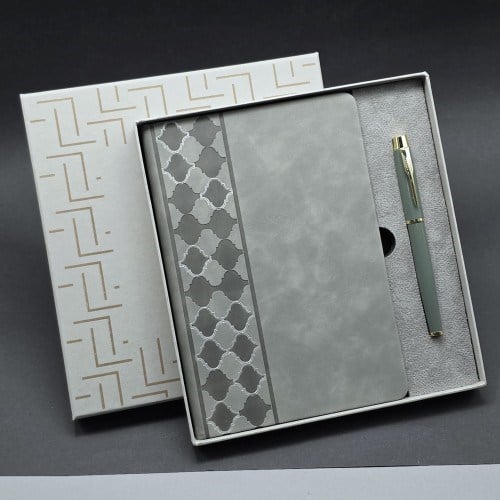 Kutulu Gri Defter Ve Metal Kalem Seti