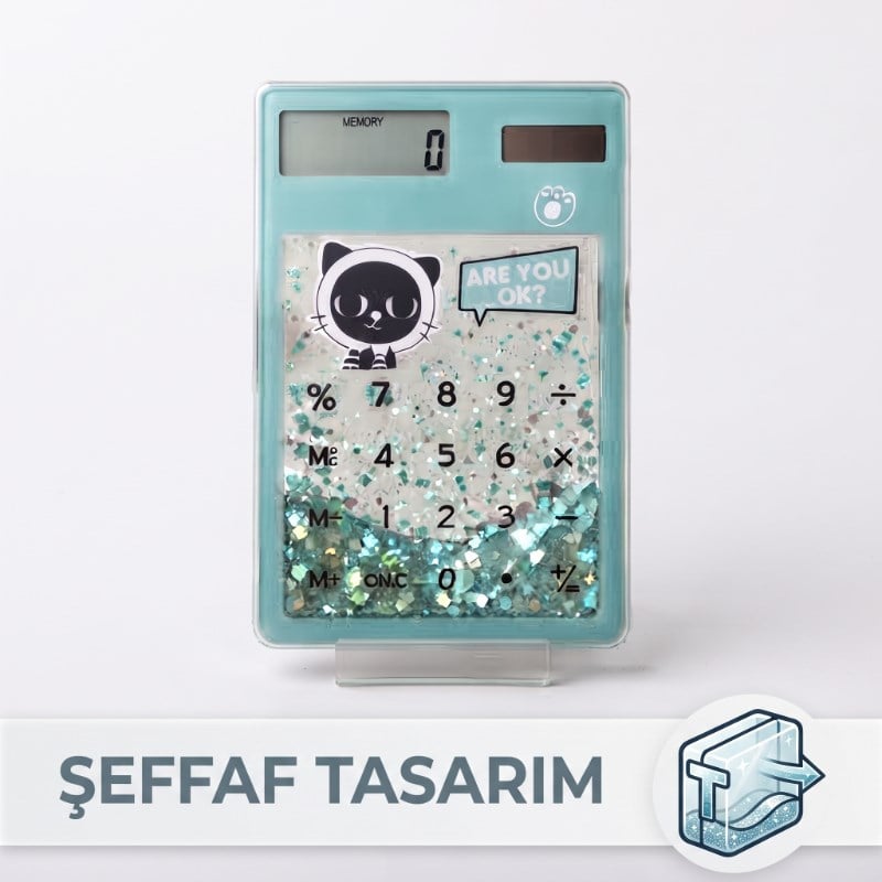 Şeffaf Hesap Makinesi - Sevimli Simli Tasarım