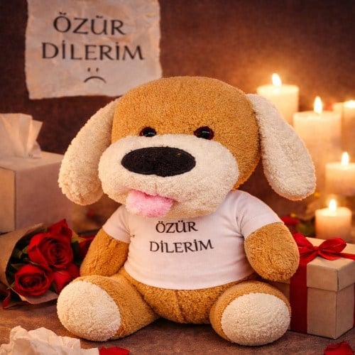 Toptan Özür Dilerim Tişörtlü Peluş Oyuncak Köpek
