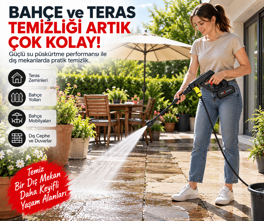 Şarjlı Akülü Yüksek Basınçlı Yıkama Tabancası 21V 1200mAh Uzun Ömürlü Pil 126W Taşınabilir Yıkama Makinesi
