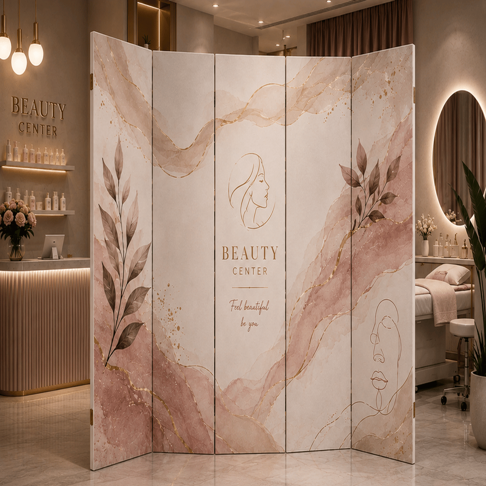 Beauty Center Pudra Mermer Desenli Dekoratif Paravan – Güzellik Salonu Oda Bölücü