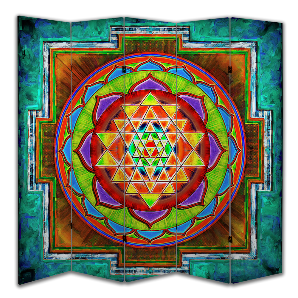 DBSanat Sri Yantra Mandala Baskılı 5 Kanat Dekoratif Paravan – Oda Bölücü & Seperatör