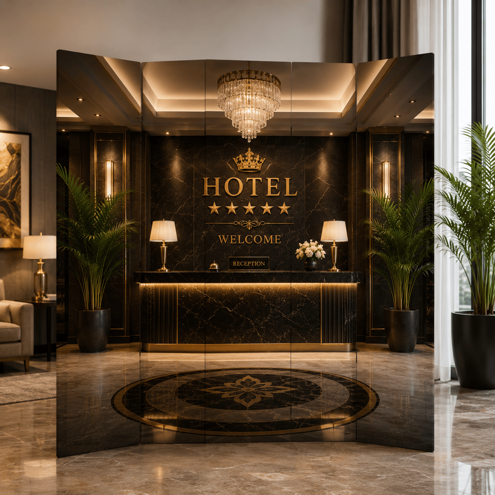 Luxury Hotel Reception Dekoratif Paravan – Otel Lobisi Temalı Oda Bölücü