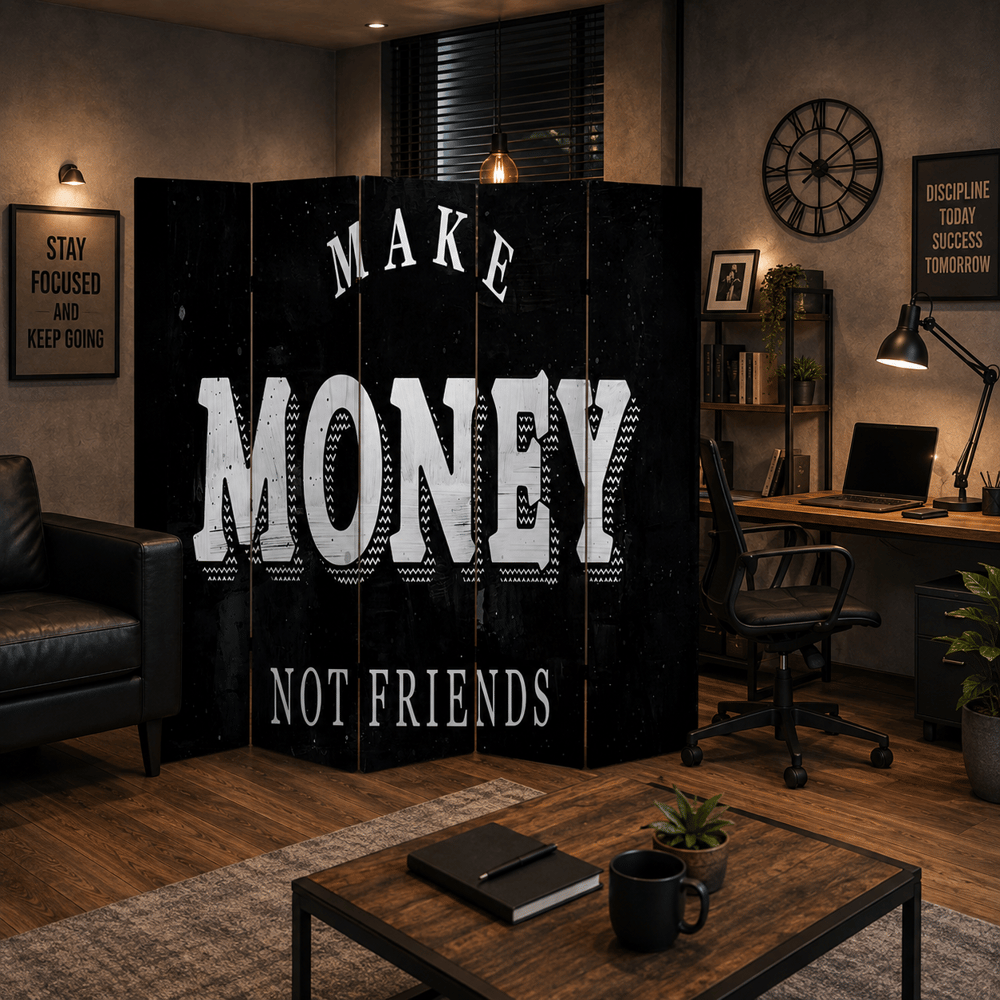 Make Money Not Friends Dekoratif Paravan – Motivasyon Temalı Ofis Oda Bölücü