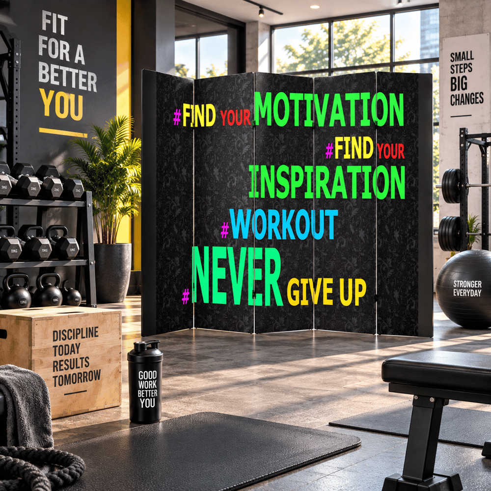 Motivasyon Yazılı Fitness & Spor Temalı Dekoratif Paravan