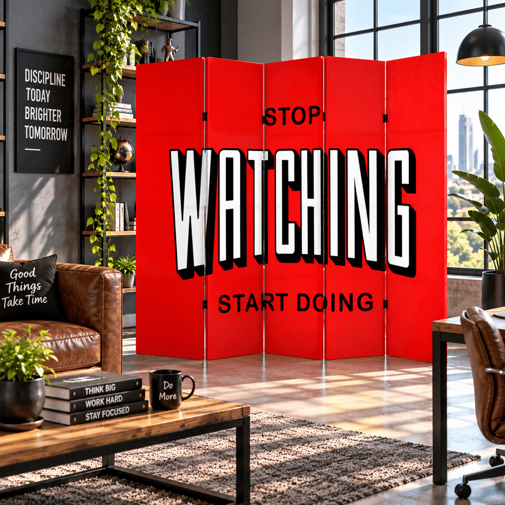 Motivasyon Yazılı Kırmızı Dekoratif Paravan – Stop Watching Start Doing