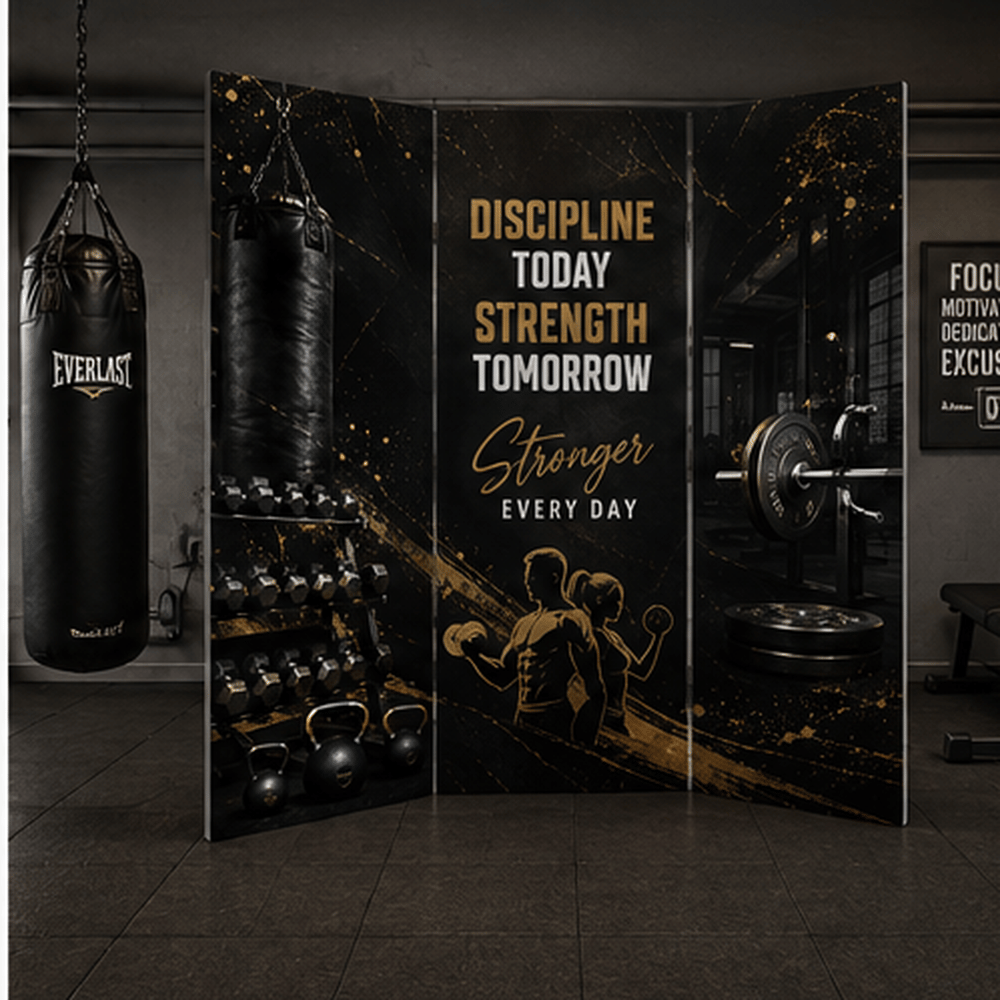 Spor Salonu Temalı Dekoratif Paravan – Fitness ve Motivasyon Tasarımlı Oda Bölücü