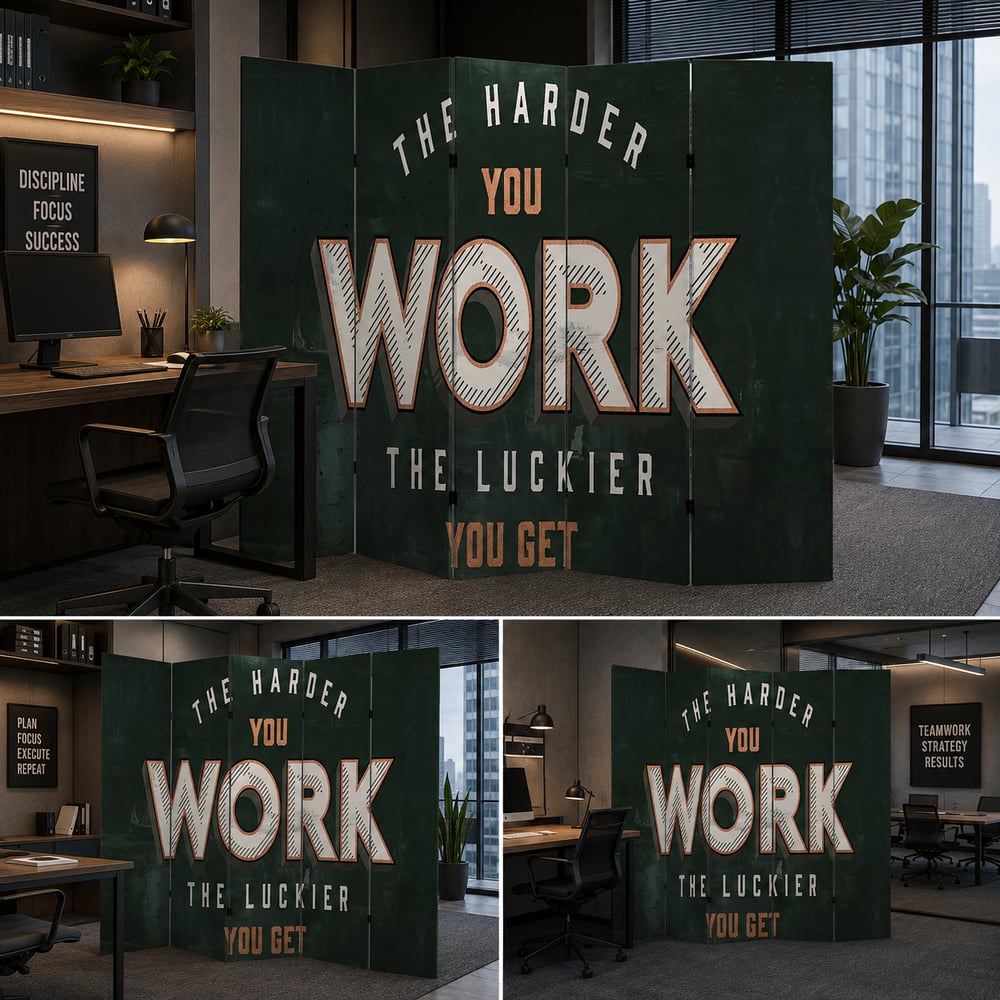 The Harder You Work Dekoratif Paravan – Motivasyon Temalı Ofis ve Çalışma Alanı Oda Bölücü