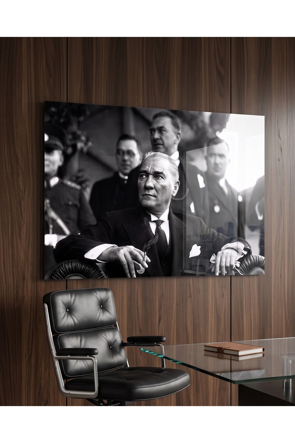 Mustafa Kemal Atatürk Pleksi Tablo | Siyah Beyaz Atatürk Portresi Ofis ve Salon Duvar Dekoru