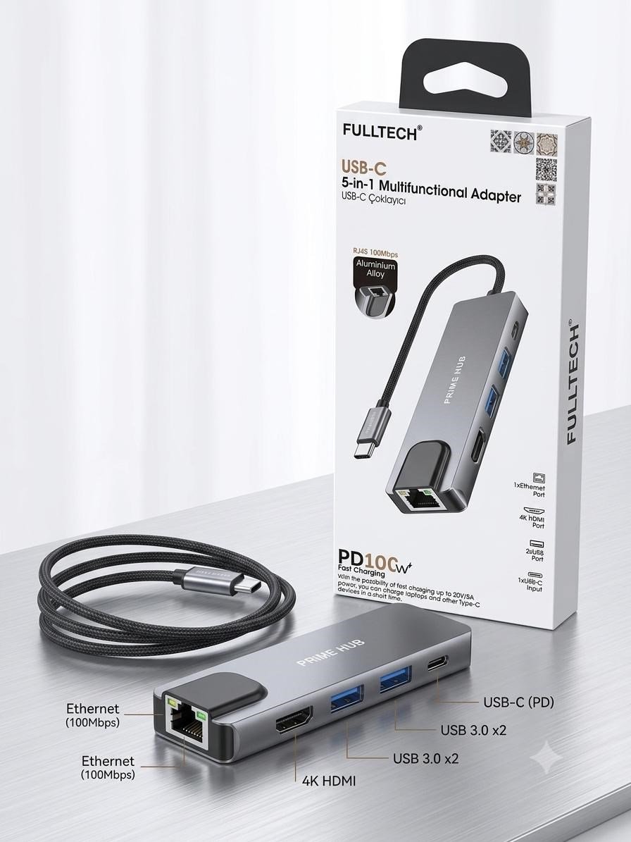 FH23 11'i 1 Arada USB-C Çoklayıcı | 4K HDMI, 100W PD, Gigabit Ethernet, 3.5mm Jack