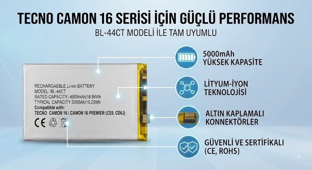 TECNO Camon 16 - Camon 16 Premier ce9 CD6J BL-44CT BATARYA PİL