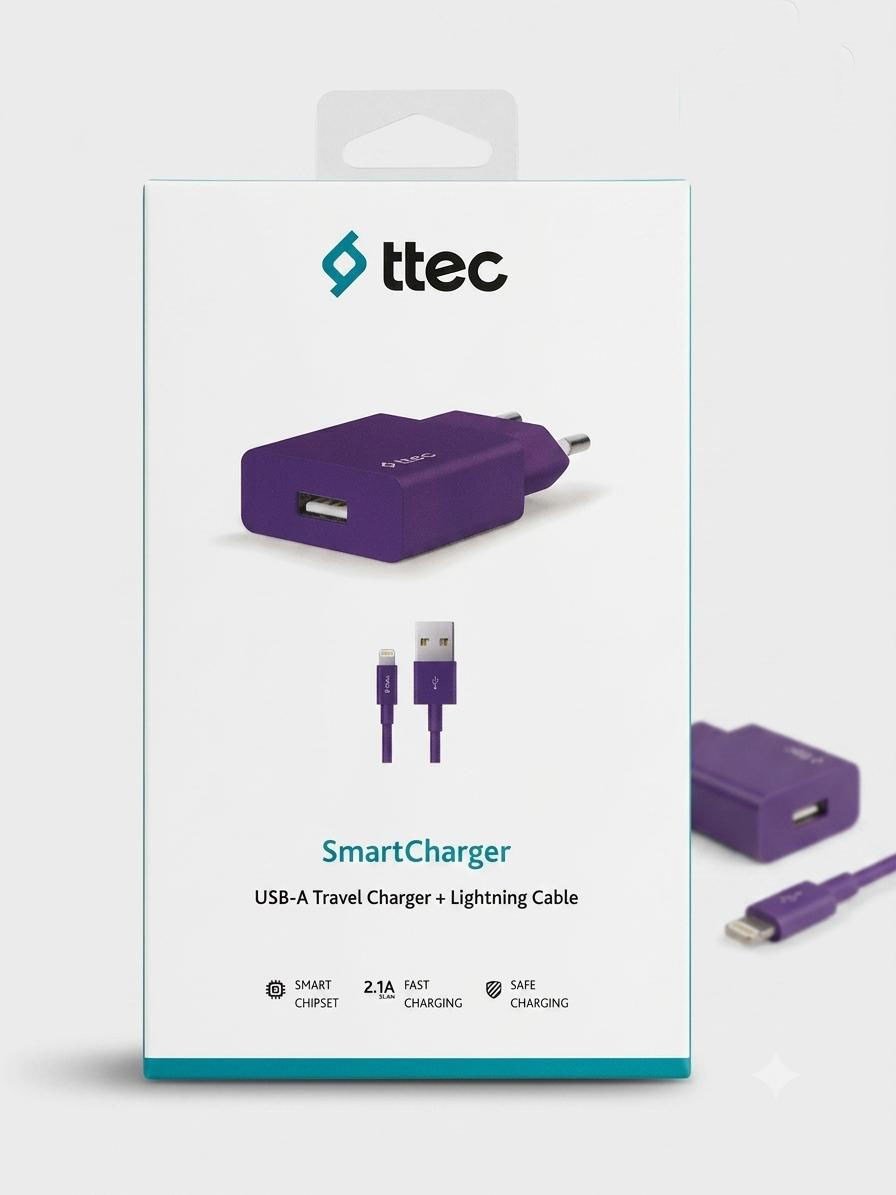 Ttec SmartCharger 2SCS20LMR Şarj Aleti ve 2.1A Lightning Kablo Mor
