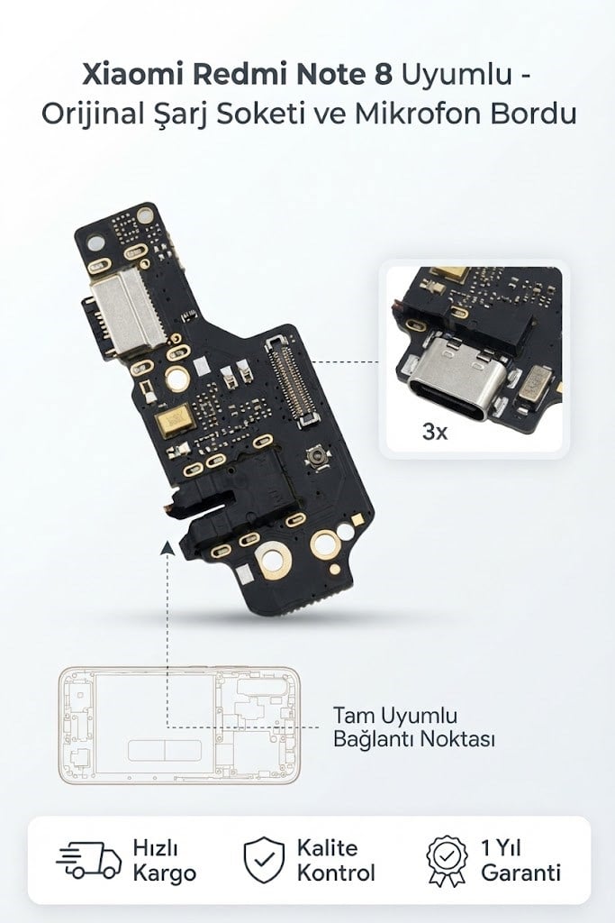 Xiaomi Redmi Note 8 Uyumlu Şarj Soket Mikrofon Bordu