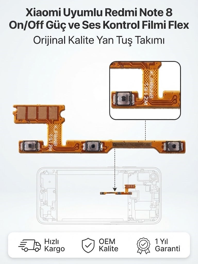 Xiaomi Uyumlu Redmi Note 8 On Off Açma Kapama ve Yan Ses Filmi Flex