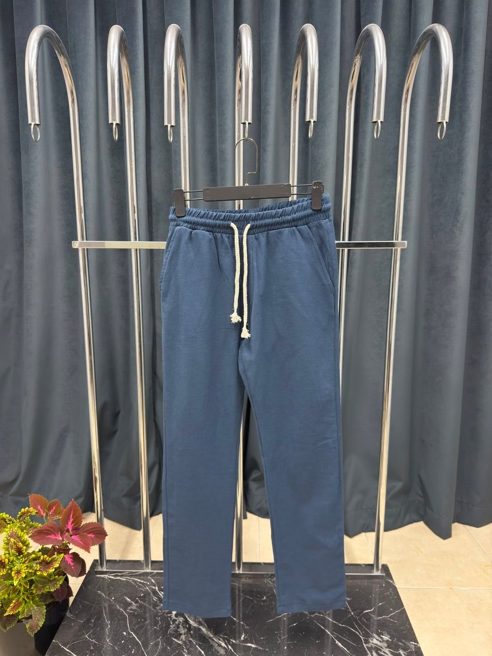   ESSENTİALS MAVİ KETEN PANTALON 
