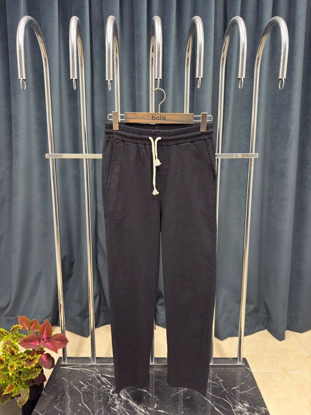   ESSENTİALS SİYAH  KETEN PANTALON