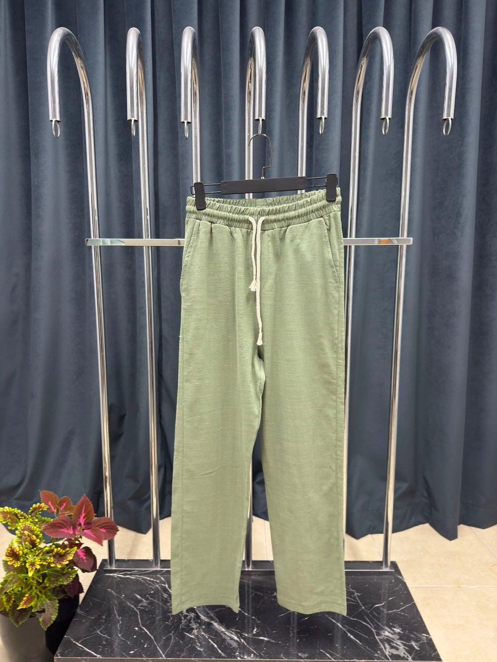  ESSENTİALS YEŞİL KETEN PANTALON