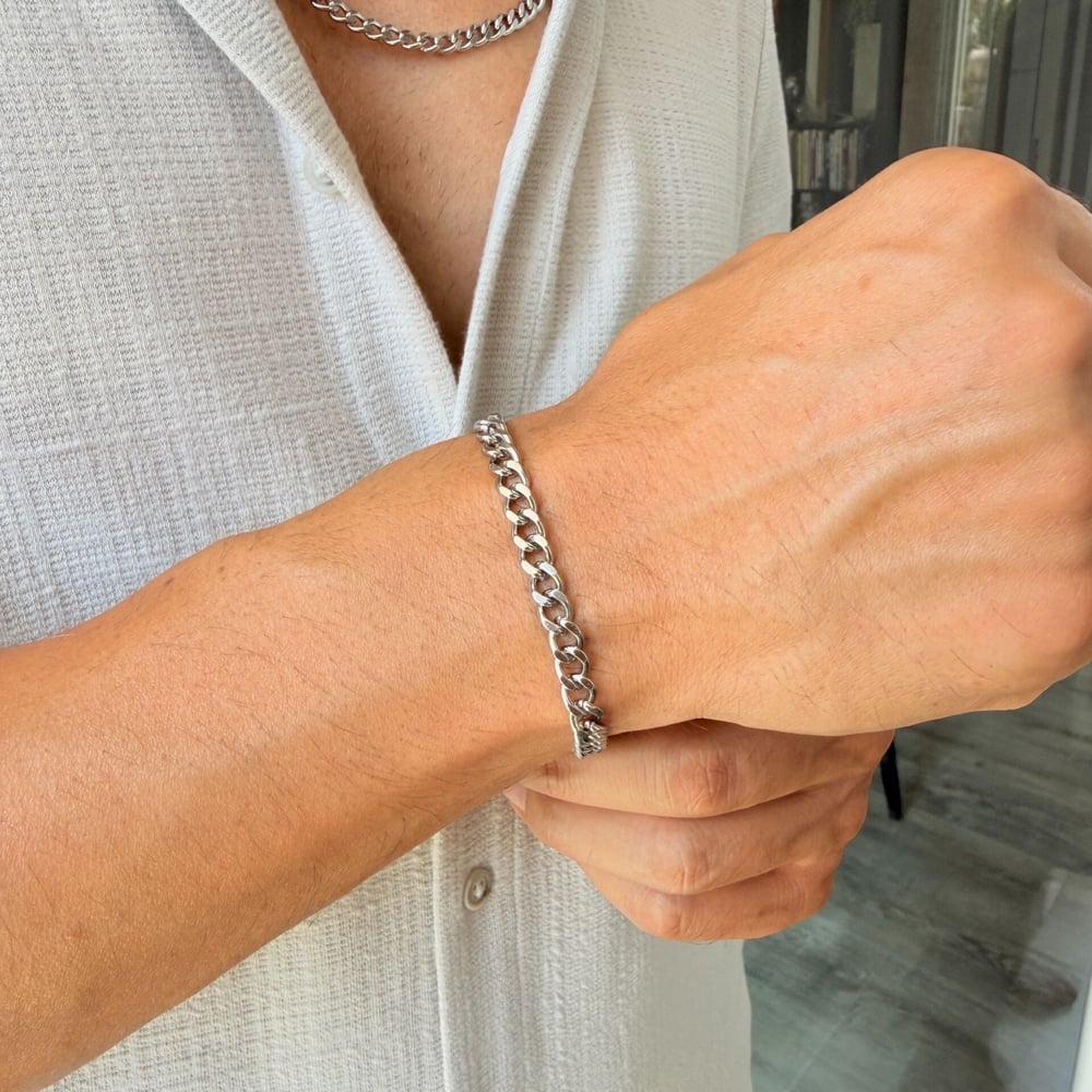 Gurmet Gümüş Paslanmaz Çelik Erkek Kadın Bileklik Silver