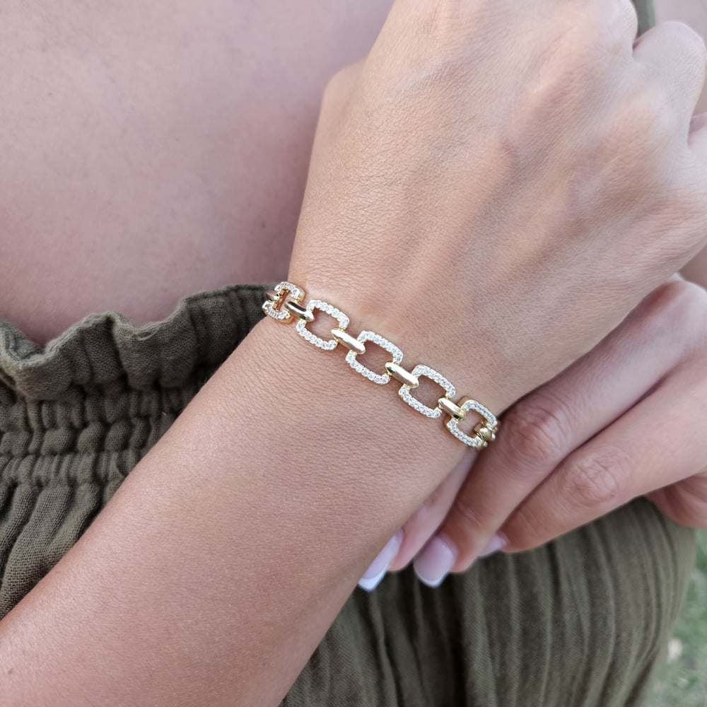 Kare Model Zirkon Taşlı Xuping Bileklik Gold