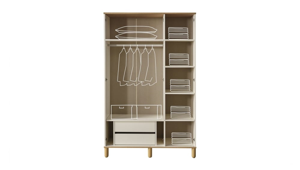 Bohem Star 3 Kapaklı Gardırop 126 cm Sedef Krem ve Ceviz