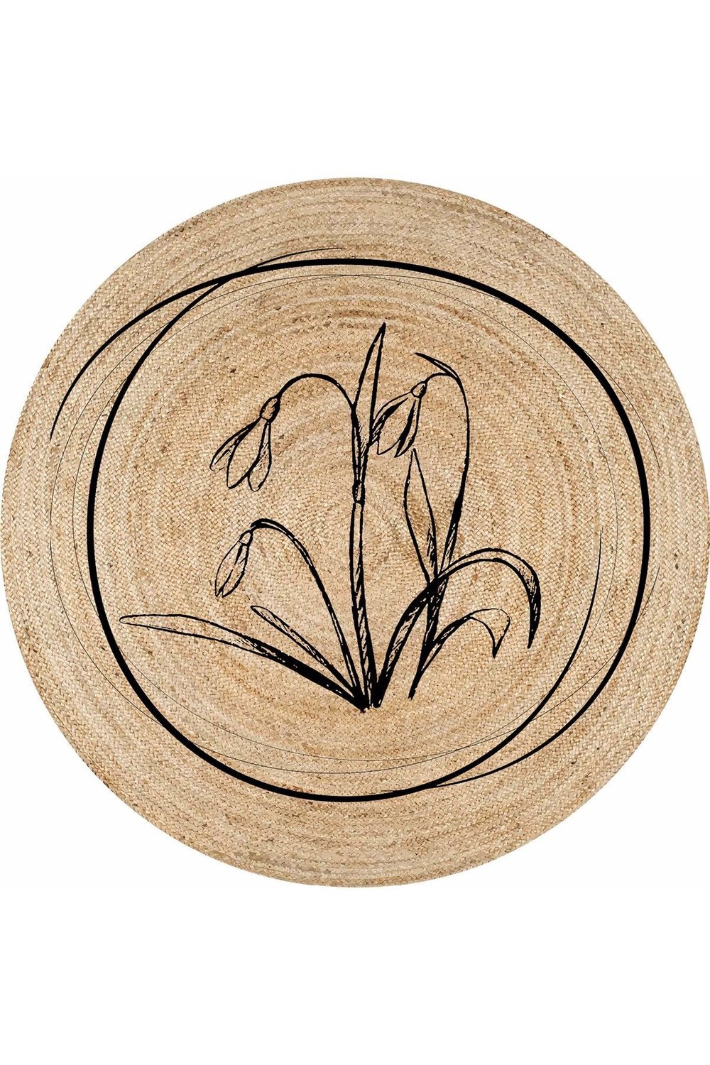 Boho 902 Jüt Doğa Iplik Ile Üretilmiş Çiçek Desenli Yuvarlak Natural Renk Çift Taraflı Halı