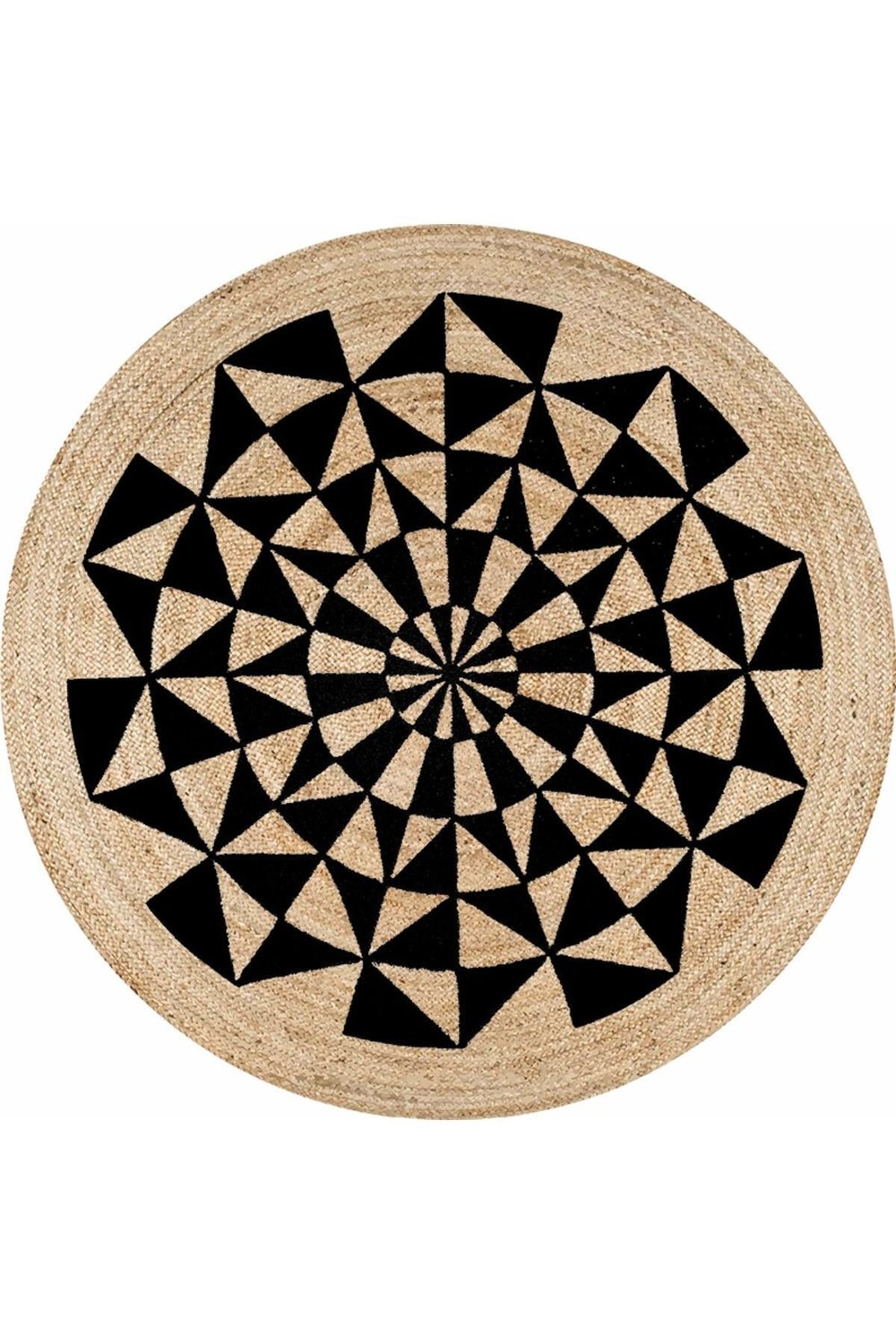 Boho 915 Geometrik Desen Baskılı Örgü Yuvarlak Natural Çift Taraflı Halı