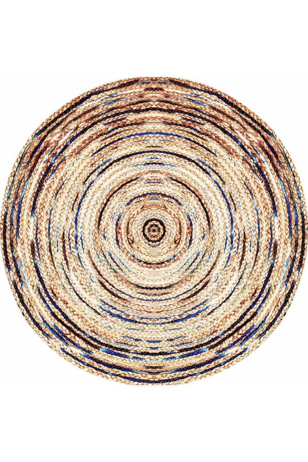 Boho 948 Jüt Rengi Ve Desenli Örgü Yuvarlak Natural Çift Taraflı Halı