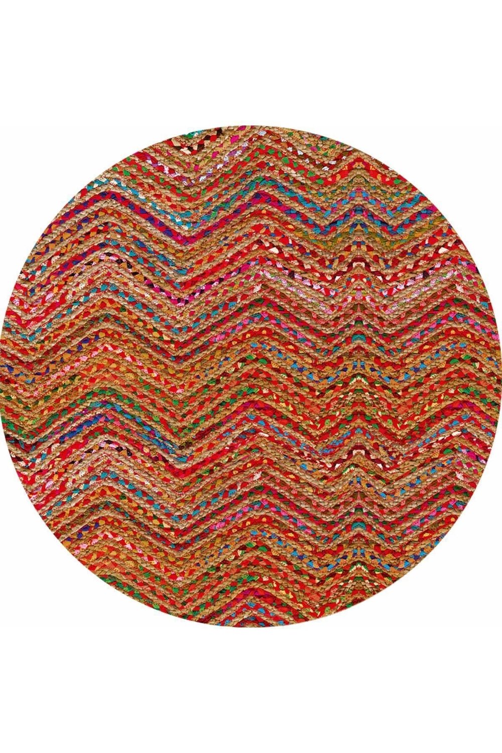 Boho 951 Multy Zigzag Desenli Jüt Rengi Örgü Yuvarlak Natural Çift Taraflı Halı