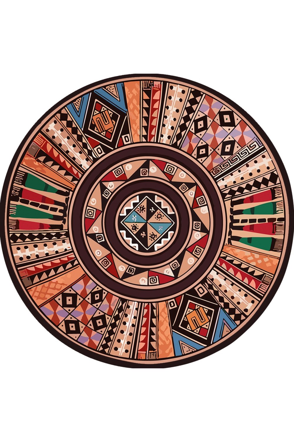 Boho 971 Renkli Etnik Mandala Desenli Doğal Natural Jüt Yuvarlak