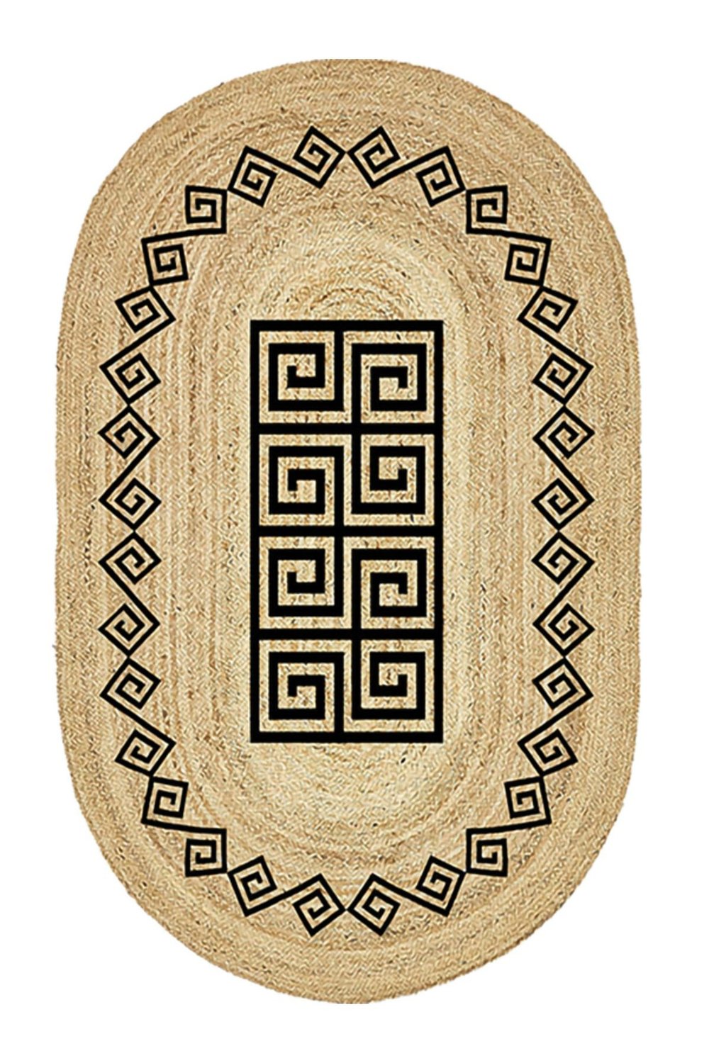 Boho 987 Jüt Hasır Etnik Desenli Oval Jüt Örme Doğal Hasır Natural Oval Halı