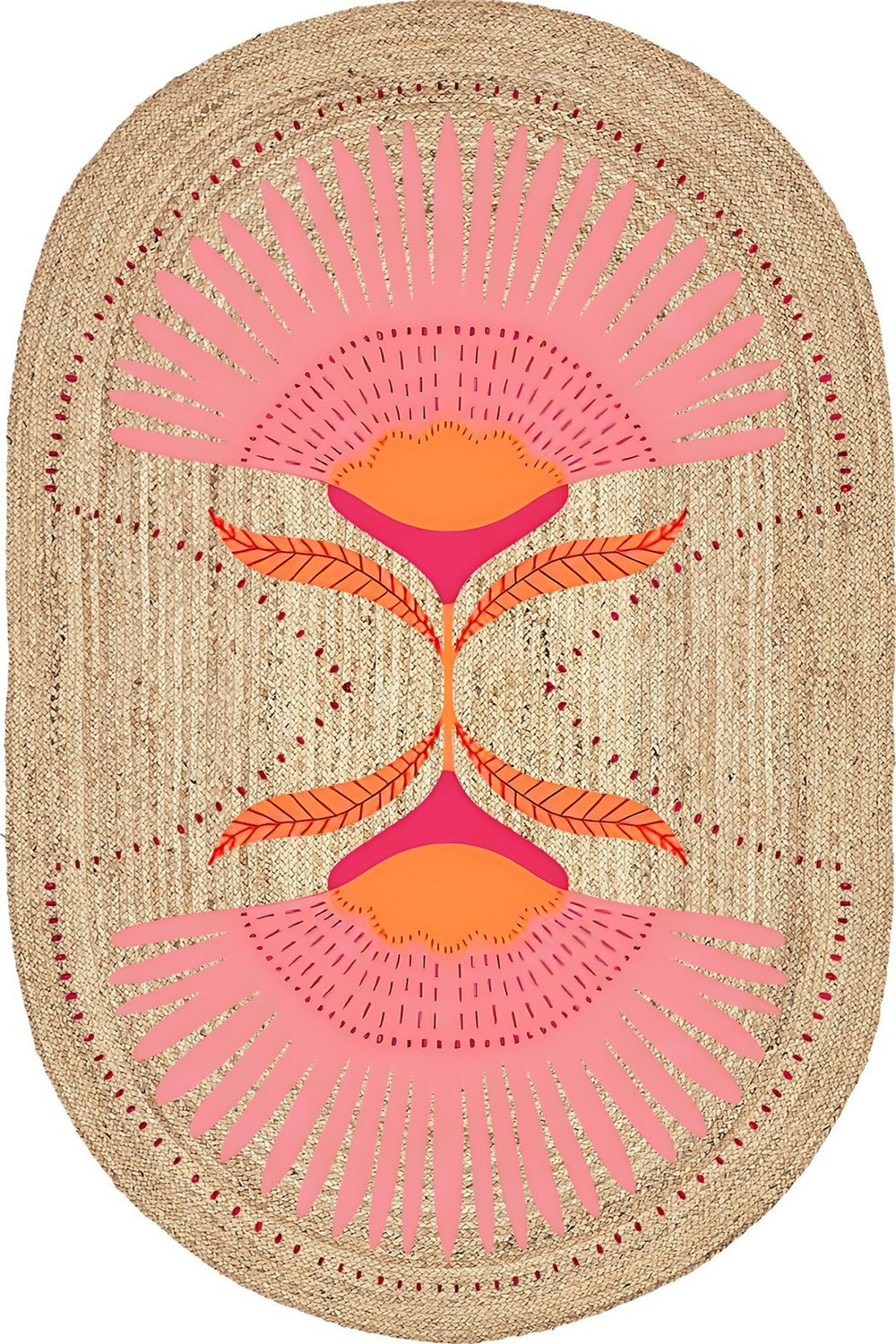 Boho 989 Jüt Hasır Etnik Desenli Oval Jüt Örme Doğal Hasır Natural Oval Halı