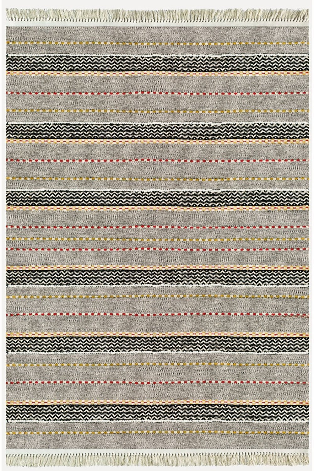 Cotton Kilim 33 Gri Tonlarında Çizgili Modern Desenli Dekoratif Yıkanabilen Dokuma Taban Kilim