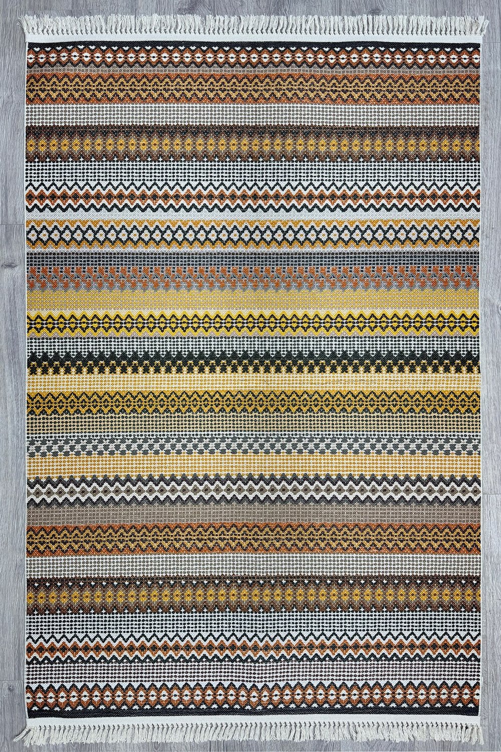 Cotton Kilim 3622 Etnik Geleneksel Motifler Modern Dekoratif Saçaklı Yıkanabilen Dokuma Kilim